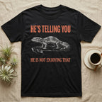 Leopard Gecko Body Language T-Shirt in Black — Engraved leopard gecko in side profile with an arched back and closed eyes, between two lines of type.