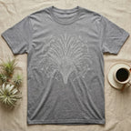 Giant Day Gecko Fountain T-Shirt in Sport Grey — Five Madagascar giant day geckos ringing a fine white hairline fountain of bamboo, fern and bromeliad on black.