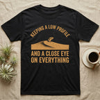 Sand Boa Lookout T-Shirt in Black — Kenyan sand boa head poking out of a sand dune, Keeping a Low Profile and a Close Eye on Everything