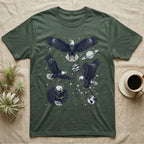 T-shirt with four eagles in space with planets and stars.
