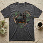 Dark grey t-shirt with Doberman and succulent heart graphic.