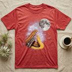 Kenyan Sand Boa Moon Howl T-Shirt in Heather Red — Three Kenyan Sand Boa colour morphs howling at a full moon over a nebula on a dark grey t-shirt.