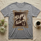 Slow Sipping Tortoise T-Shirt in Sport Grey — Old-master oil portrait of a dignified tortoise holding a beer stein with a brass "Slow Sipping Since '76" plaque.