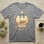 Gray t-shirt featuring a glass orb with a gecko and "home is here" tag.