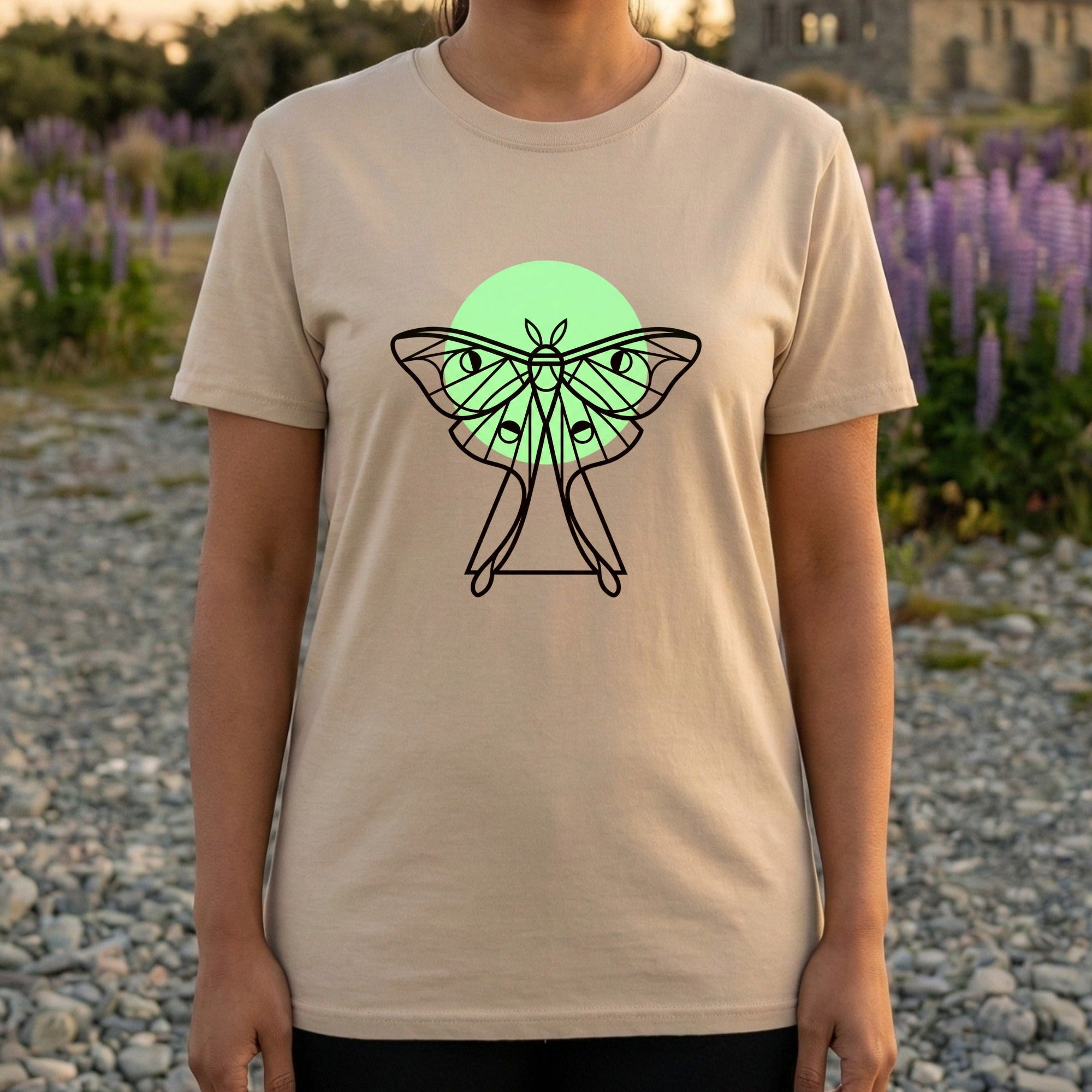 Glow in the Dark Line Art Moth Design T-shirt