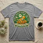 Bearded Dragon Haunted Sanctuary T-Shirt in Sport Grey — Vintage badge of a bearded dragon on glowing pumpkins under a moon, "Bearded Dragon Haunted Sanctuary."
