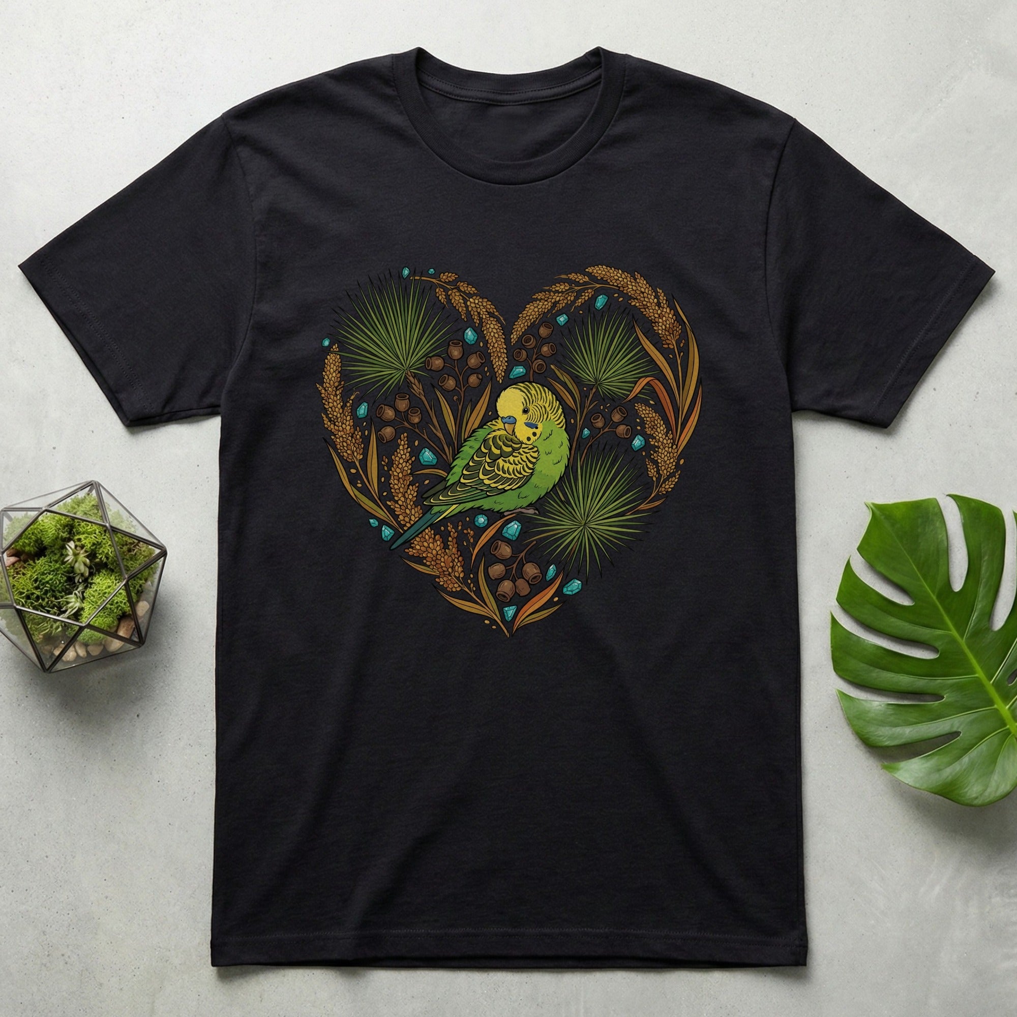 Heart Shaped Bird Design Graphic Black Shirt Product