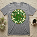 Grey t-shirt with "Canopy Keeper Species: Green Tree Python" circular logo.