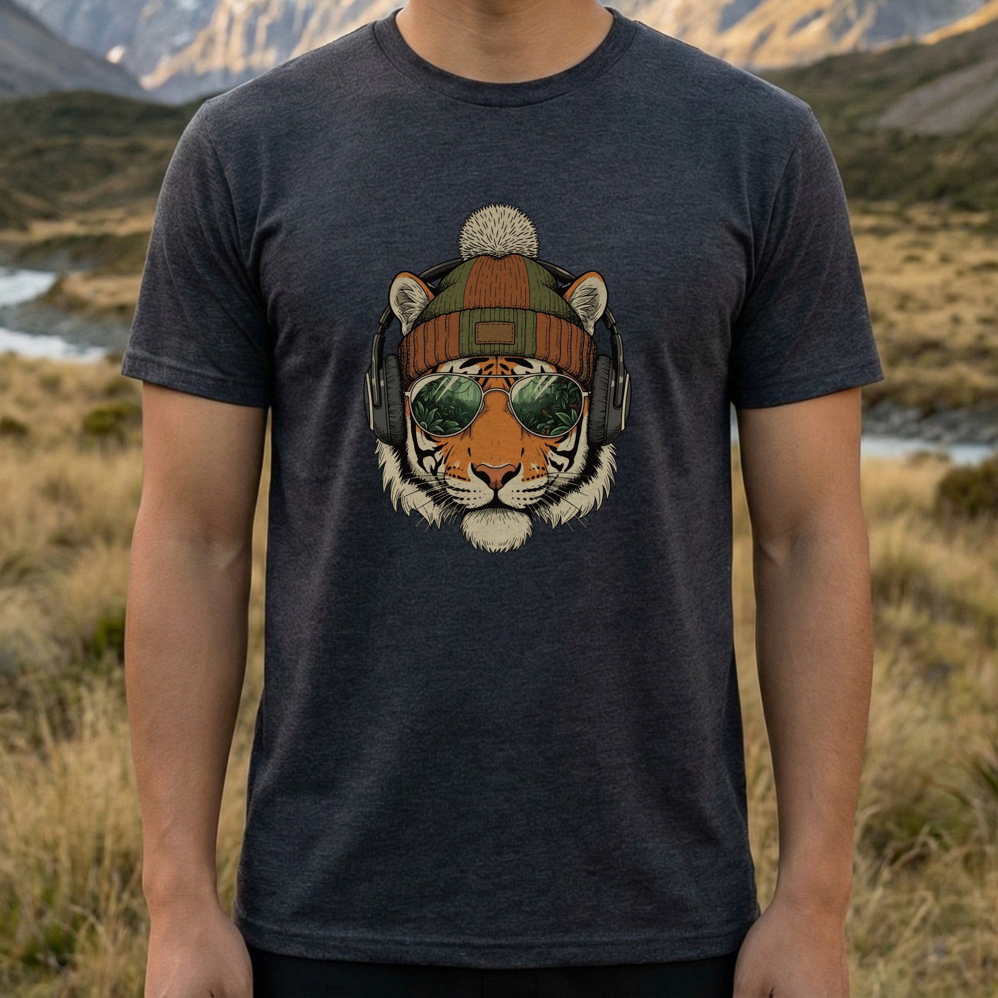Cool Tiger with Headphones Graphic T-Shirt