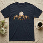 Leopard Tortoise Moon T-Shirt in Navy — Three leopard tortoises facing out under a full moon and nebula, dissolving into black.