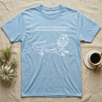 Bearded Dragon Line Art T-Shirt in Light Blue — White single-line bearded dragon in a tricorn hat under text Declaration of Independence From Beard Scratches.
