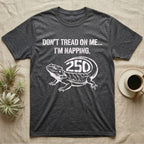 Bearded Dragon Napping T-Shirt in Dark Heather — White stencil bearded dragon resting with 250 cut into the tail under text Don't Tread On Me, I'm Napping.