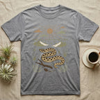 Western Hognose Home Range T-Shirt in Sport Grey — Woodcut-style illustration of a western hognose snake nosing through sand with dunes and sagebrush behind, no on-shirt text.