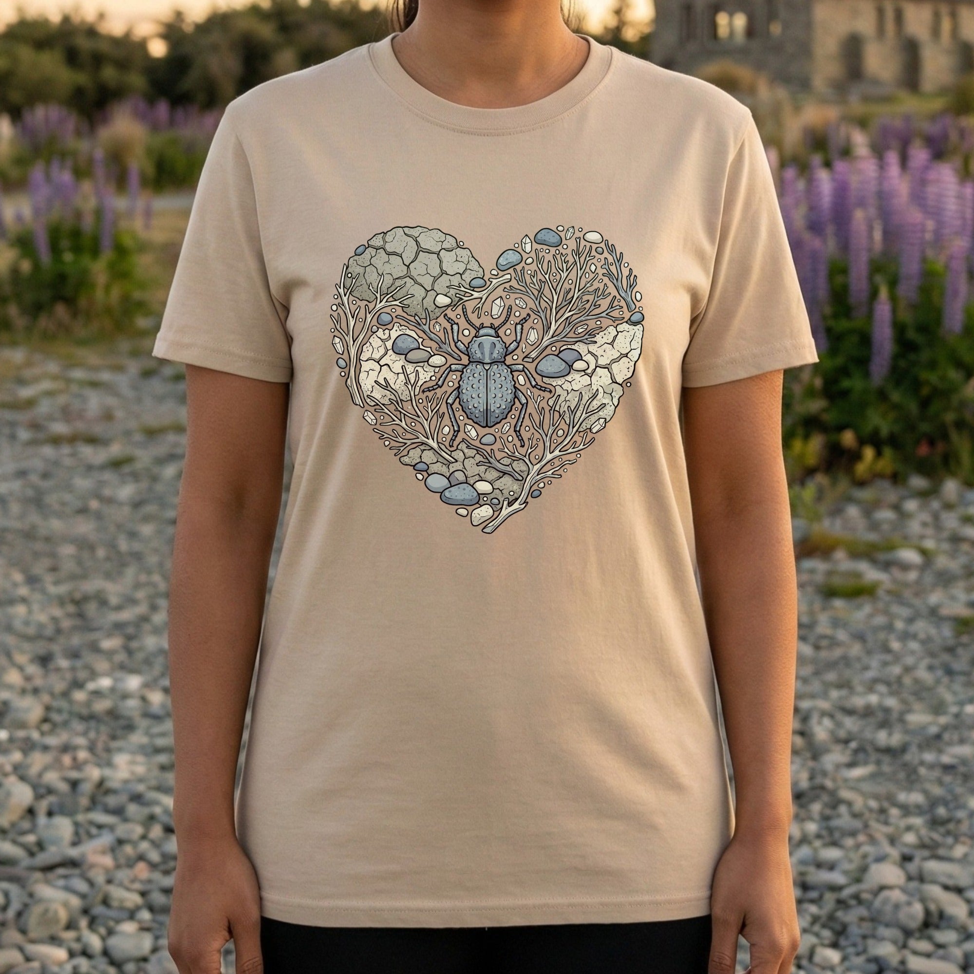 Heart Design with Beetle Illustration T-shirt