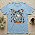 Light blue t-shirt with a black and white hedgehog illustration and Japanese text.