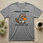 Pixel art raccoon eating pizza with text "TRASH PANDA HIGH SCORE: 000".