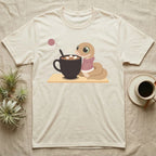 Hognose Snake Knitted Sweater T-Shirt in Natural — Soft-painted illustration of a hognose snake in a knitted jumper resting beside a mug of cocoa with marshmallows.