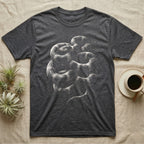 California Kingsnake Coil T-Shirt in Dark Heather — Cream rim-light drawing of a coiled California kingsnake on near-black, its banding tracing the coil