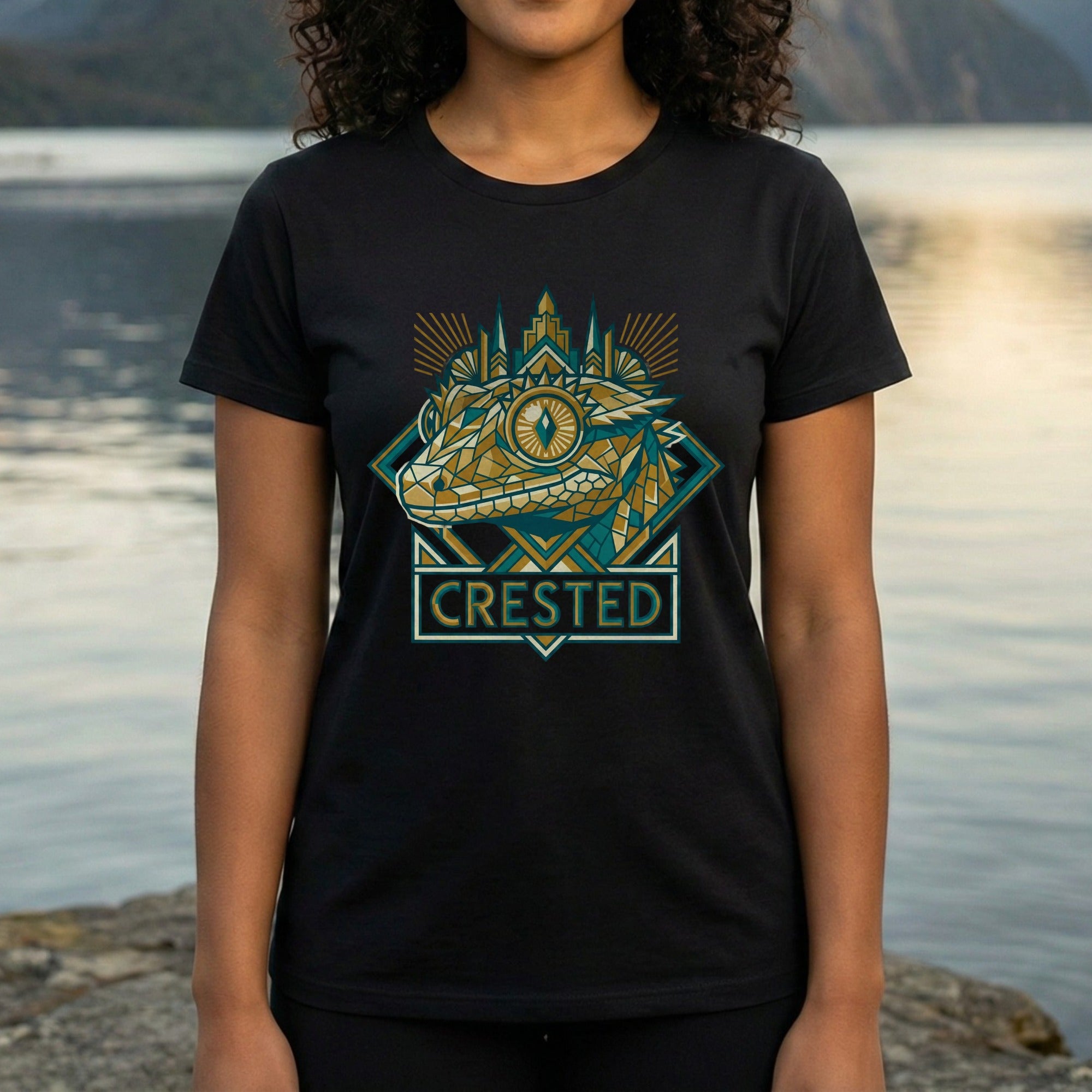 Artistic Crested Lizard Graphic Designed T-Shirt