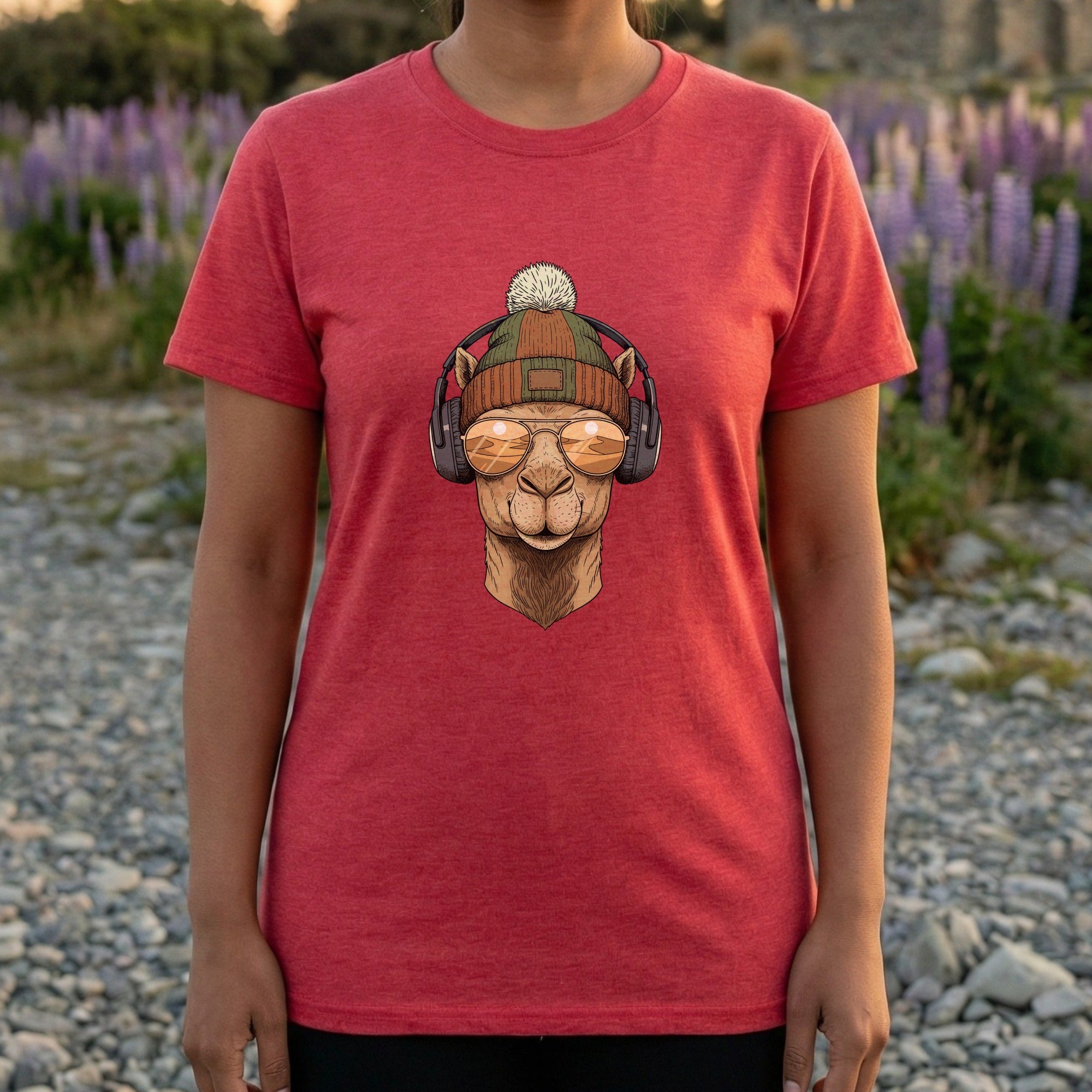 Cool Llama Wearing Headphones Graphic T-Shirt Design