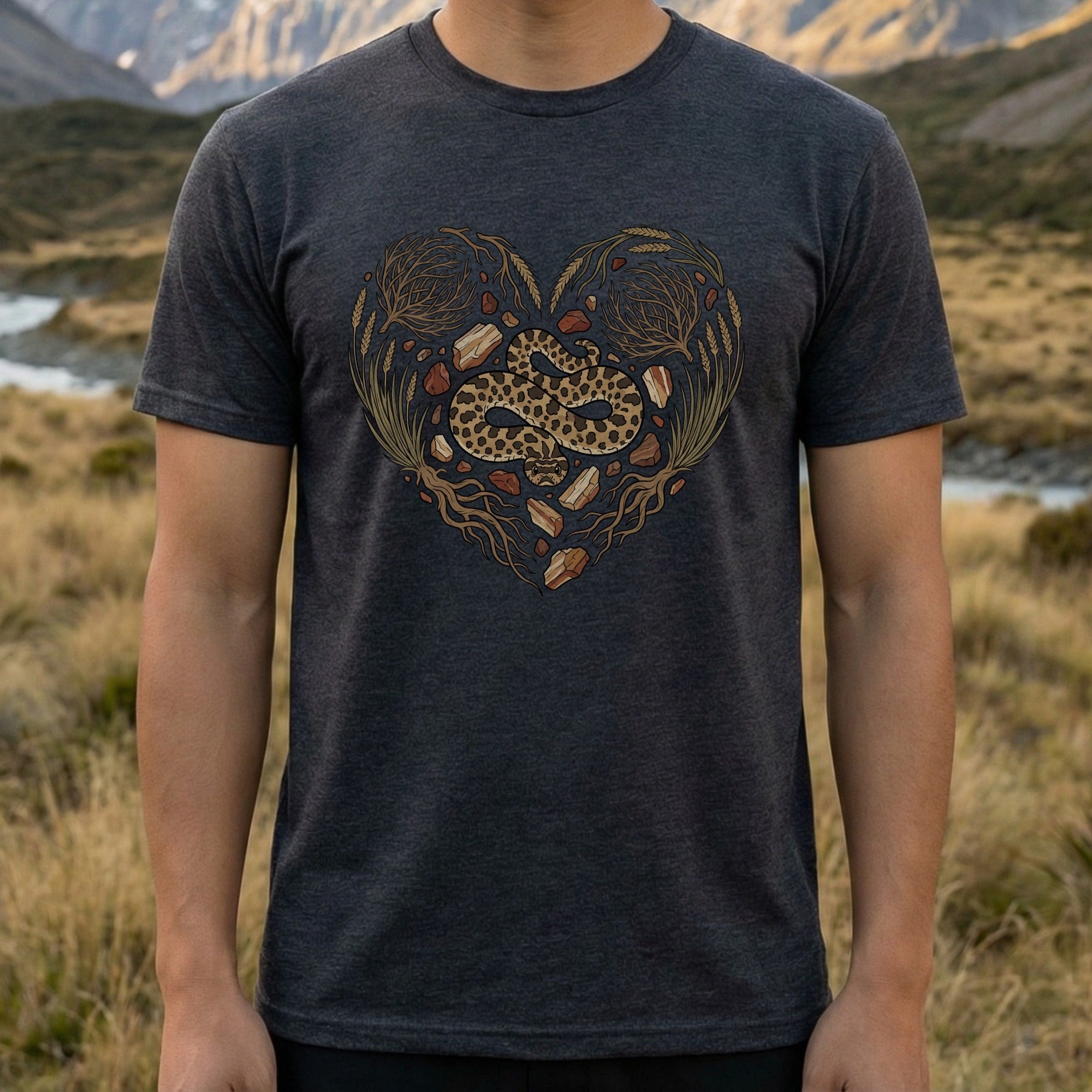 Heart with Snake and Leaves Graphic T-Shirt