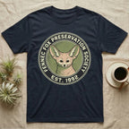 Dark blue t-shirt with a circular Fennec fox logo and "Fennec Fox Preservation Society Est. 1992".