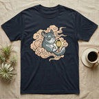 Gray chinchilla sitting on clouds, holding a lantern.