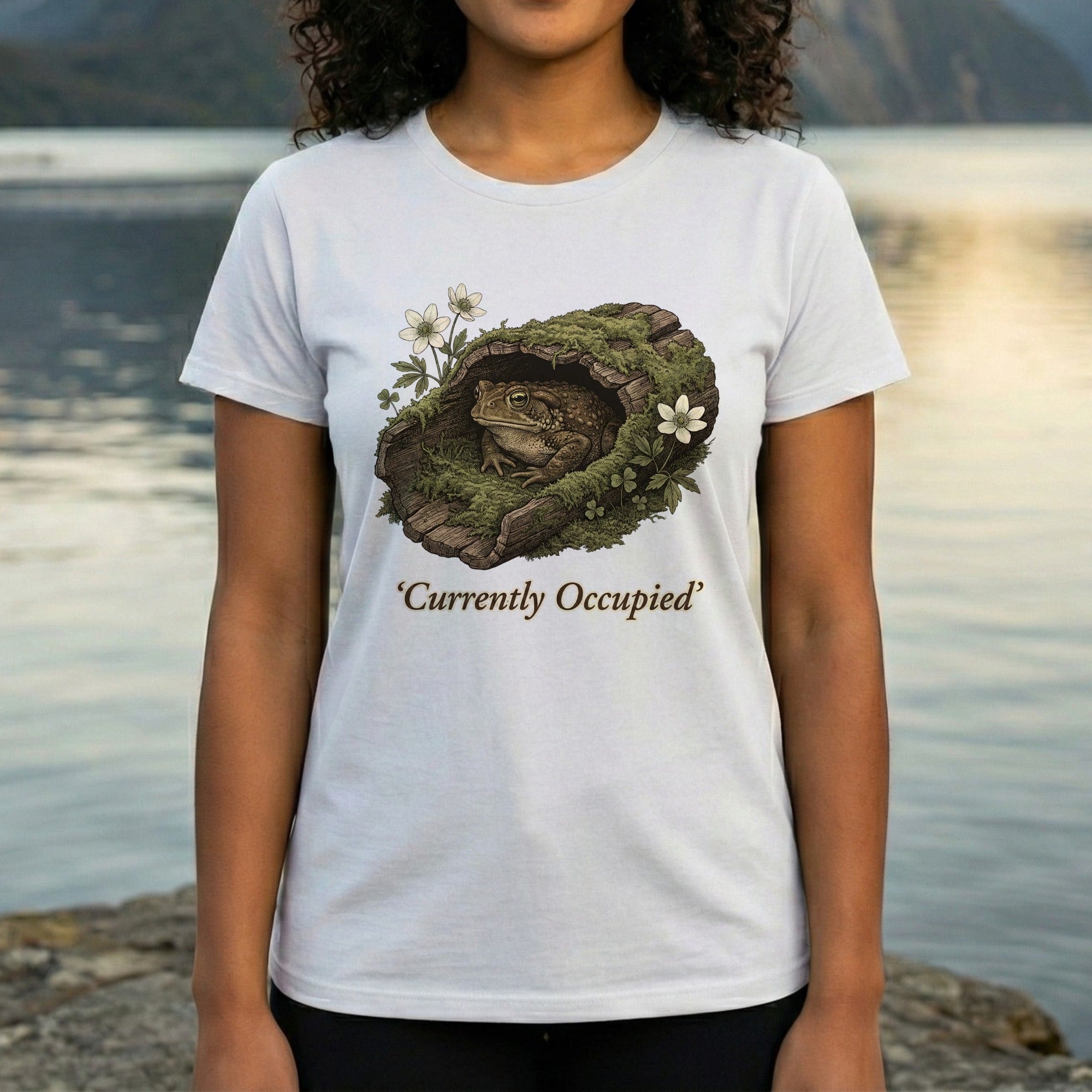 Currently Occupied Frog in Log Graphic T-Shirt