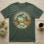 Bearded Dragon Spooky Side-Eye T-Shirt in Military Green — Distressed badge of a caped bearded dragon giving side-eye, "The Spooky Side-Eye, Judging Your Candy Choices."