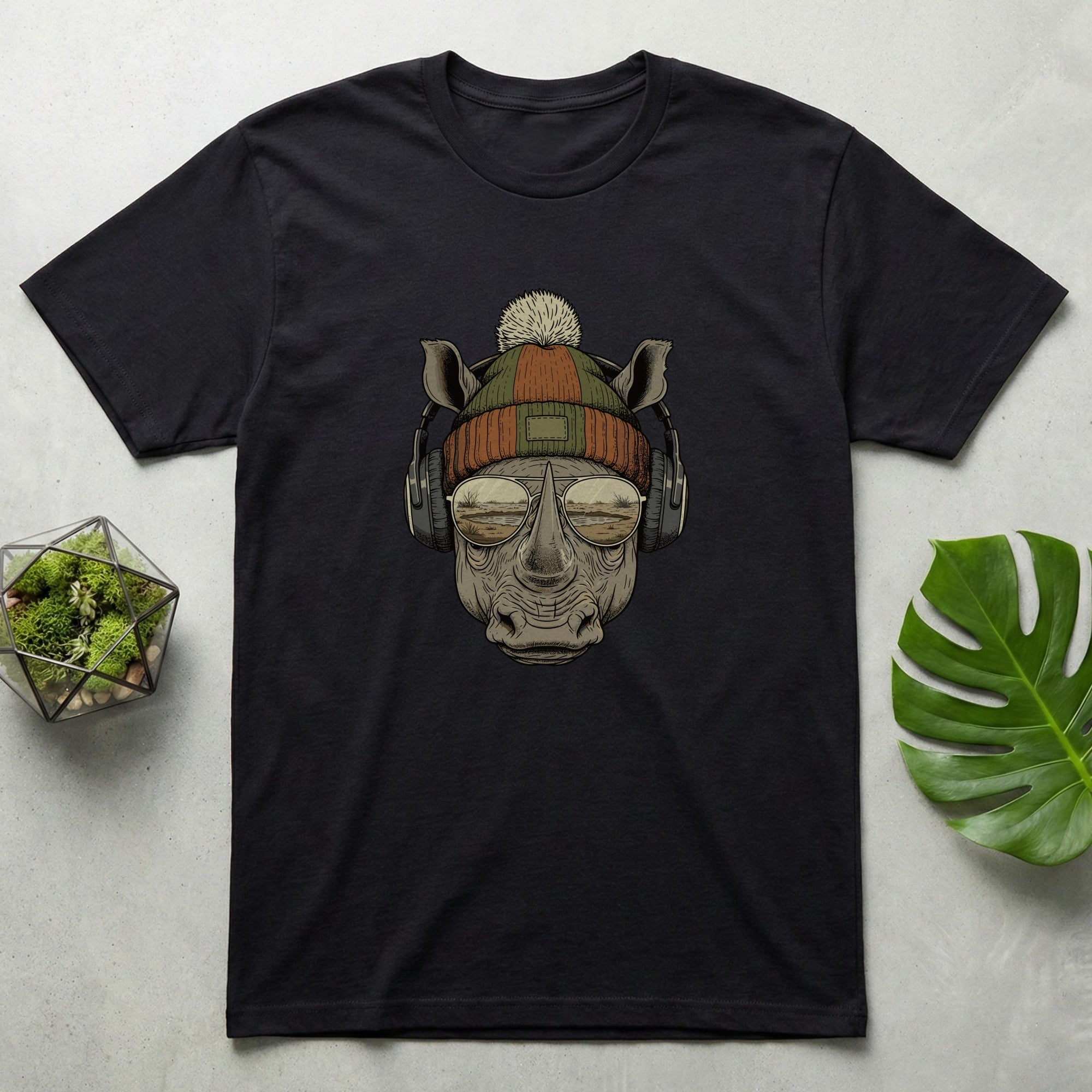 Cool Rhino With Headphones Graphic Tee Product