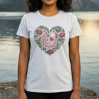Heart Shaped Floral Axolotl Design on White Shirt