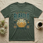 Green t-shirt with "Bearded" text, lizard illustration, and desert/warm dreams motifs.