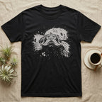 Western Hognose Macro T-Shirt in Black — Western hognose snake face in extreme close-up, crushed to one pale ink on black with the upturned snout centred.