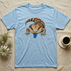 Light blue t-shirt with a blue-tongued skink graphic.