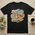 Black t-shirt with a fennec fox design and Japanese text.