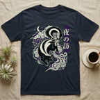 Dark t-shirt with skunk graphic and Japanese text, possibly "Night Wanderer".