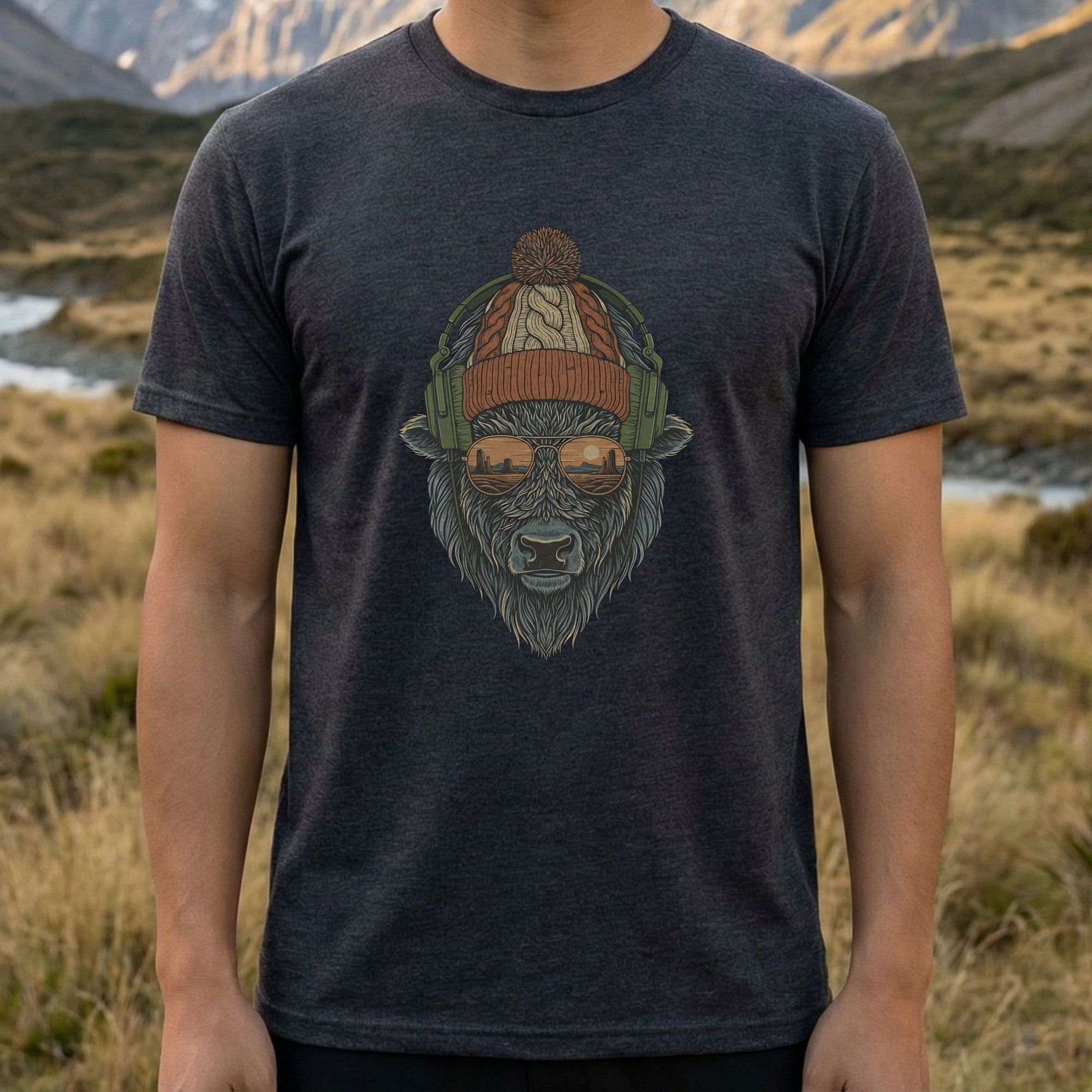Cool Bison with Beanie and Sunglasses T-shirt Design