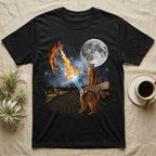 Two cats on a rooftop at night, one shooting lasers, the other breathing fire.