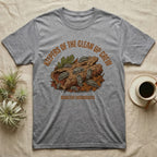 Zebra Isopod Clean Up Crew T-Shirt in Sport Grey — Distressed vintage print of zebra isopods on a cork log under arched "Keepers of the Clean Up Crew".