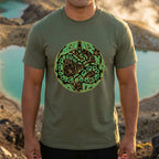 Green Round Graphic Snake Design and Leaf Patterns Shirt