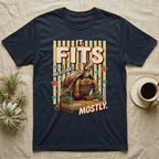 Box Turtle Enclosure Upgrade T-Shirt in Navy — Engraved box turtle sitting beside a huge planted glass terrarium under fat IT FITS club lettering.
