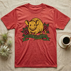 Red t-shirt with a cartoon rat, roses, and "Pocket Puppy Club" banner.