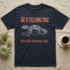 Leopard Gecko Body Language T-Shirt in Navy — Engraved leopard gecko in side profile with an arched back and closed eyes, between two lines of type.
