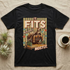 Box Turtle Enclosure Upgrade T-Shirt in Black — Engraved box turtle sitting beside a huge planted glass terrarium under fat IT FITS club lettering.