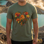 Colorful Parrot and Floral Heart Design T-shirt