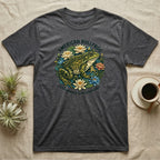 Dark grey t-shirt with an American Bullfrog and flowers design.