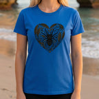 Blue Shirt with Intricate Heart and Spider Design