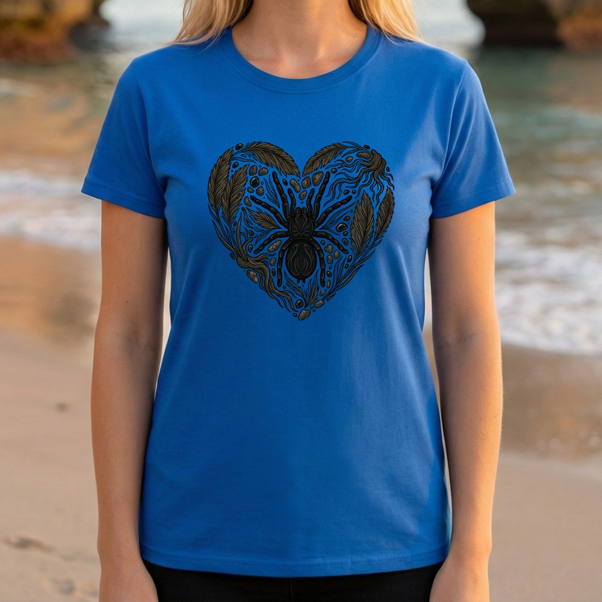 Blue Shirt with Intricate Heart and Spider Design