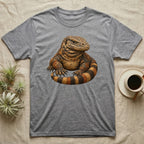 Grey t-shirt featuring a detailed illustration of a monitor lizard.