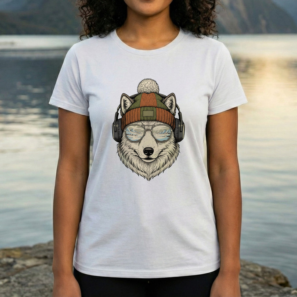 Cool Hipster Wolf with Beanie and Headphones T-Shirt
